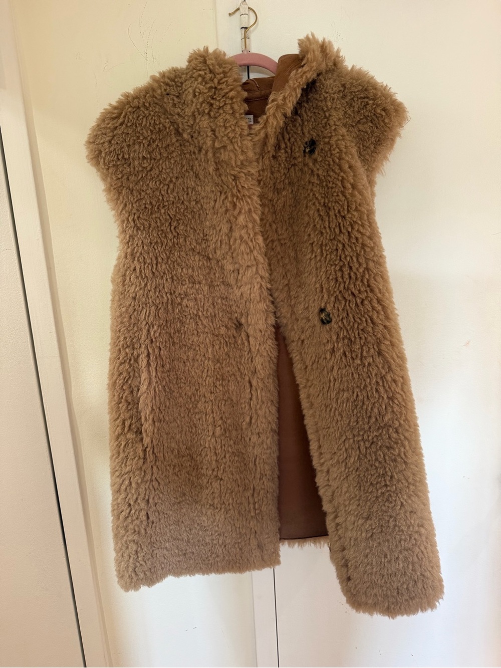 Mango Camel Teddy Faux Shearling Hooded Gilet